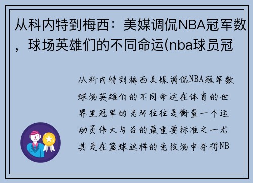 从科内特到梅西：美媒调侃NBA冠军数，球场英雄们的不同命运(nba球员冠军)