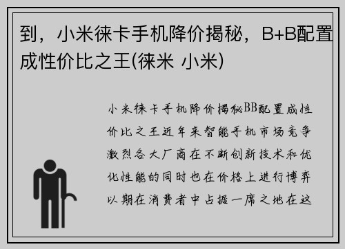 到，小米徕卡手机降价揭秘，B+B配置成性价比之王(徕米 小米)